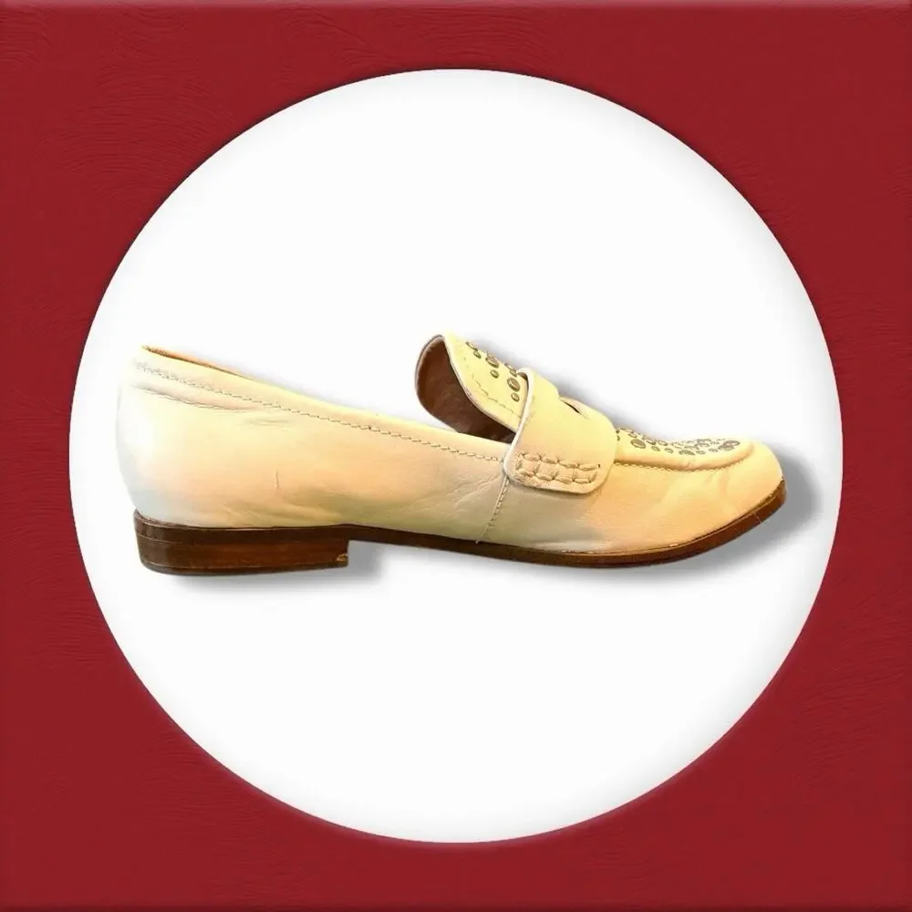 Pour La Victoire Lavis Eggshell Leather Studded Loafers Size 7.5